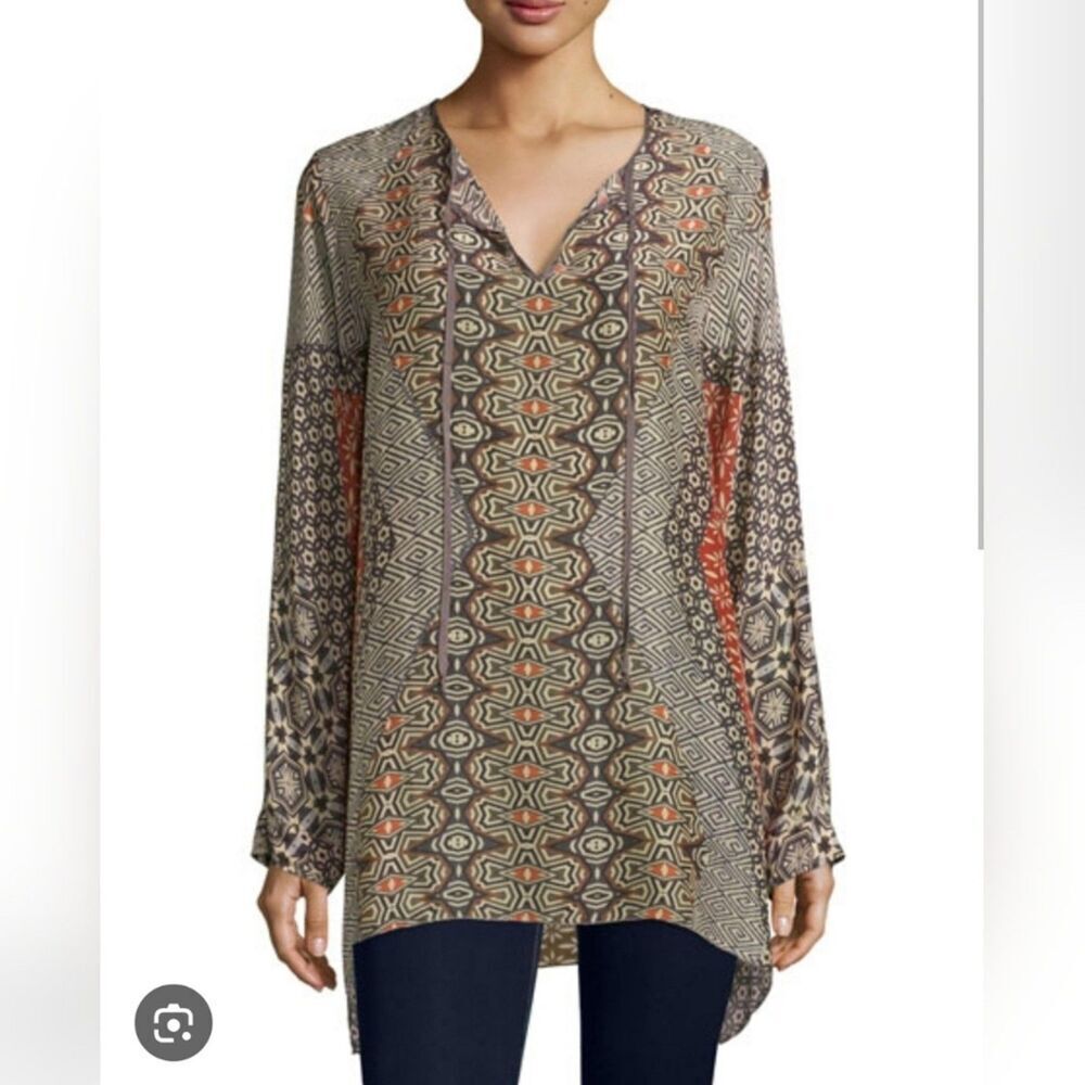 Johnny Was Breeland Geo Printed Tie Front Tunic XL Indie Core City Lightweight